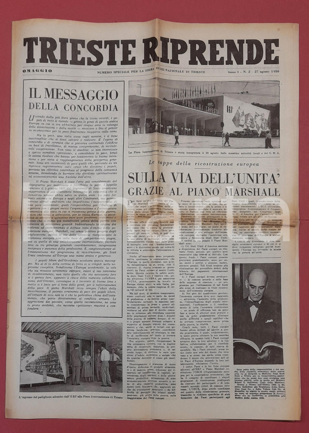 Giornale, rivista storica 1950 TRIESTE RIPRENDE Numero speciale Fiera Internazionale PIANO MARSHALL 1