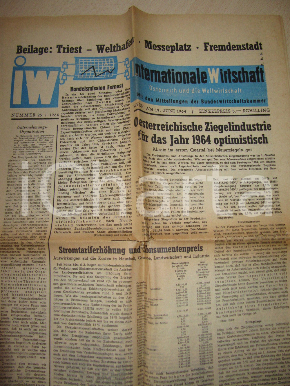 Giornale, rivista storica 1964 TRIESTE Internationale Wirtschaft Forte crescita industria del mattone 1