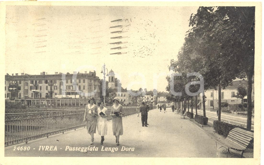 Cartolina originale da collezione 1934 IVREA TO Passeggiata Lungo DORA Cartolina postale ANIMATA FP VG 1