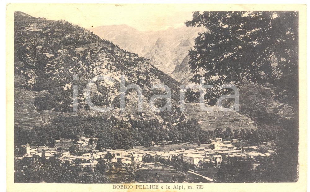Cartolina originale da collezione 1934 BOBBIO PELLICE TO Panorama vallata con Alpi Cartolina postale FP VG 1