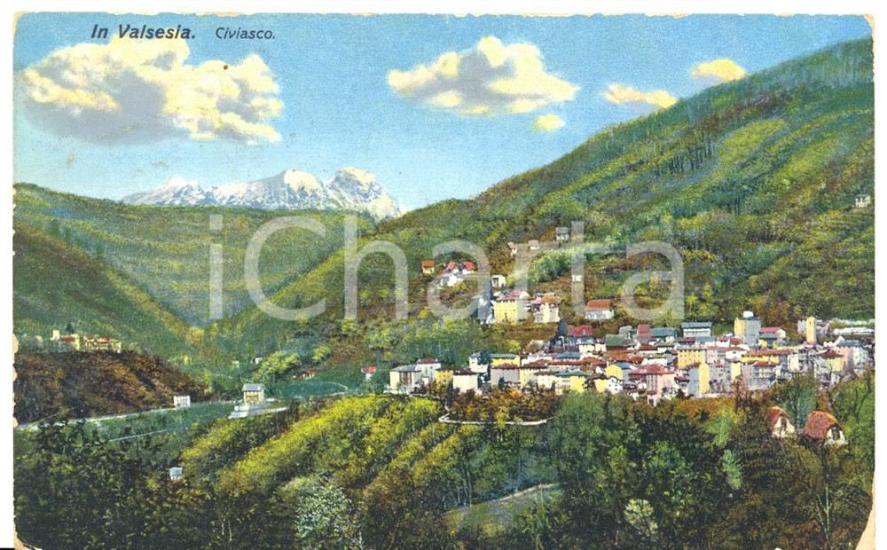 Cartolina originale da collezione 1915 CIVIASCO VC Panorama della VALSESIA Cartolina postale FP VG 1