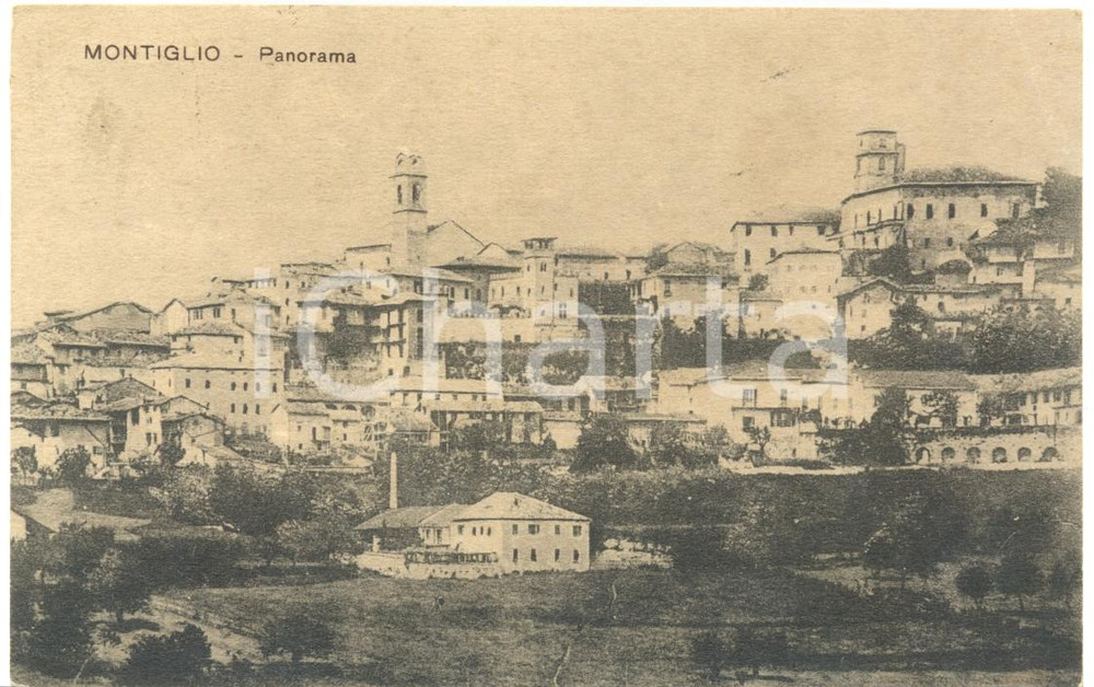 Cartolina originale da collezione 1915 MONTIGLIO MONFERRATO AT Veduta panoramica Cartolina postale FP VG 1