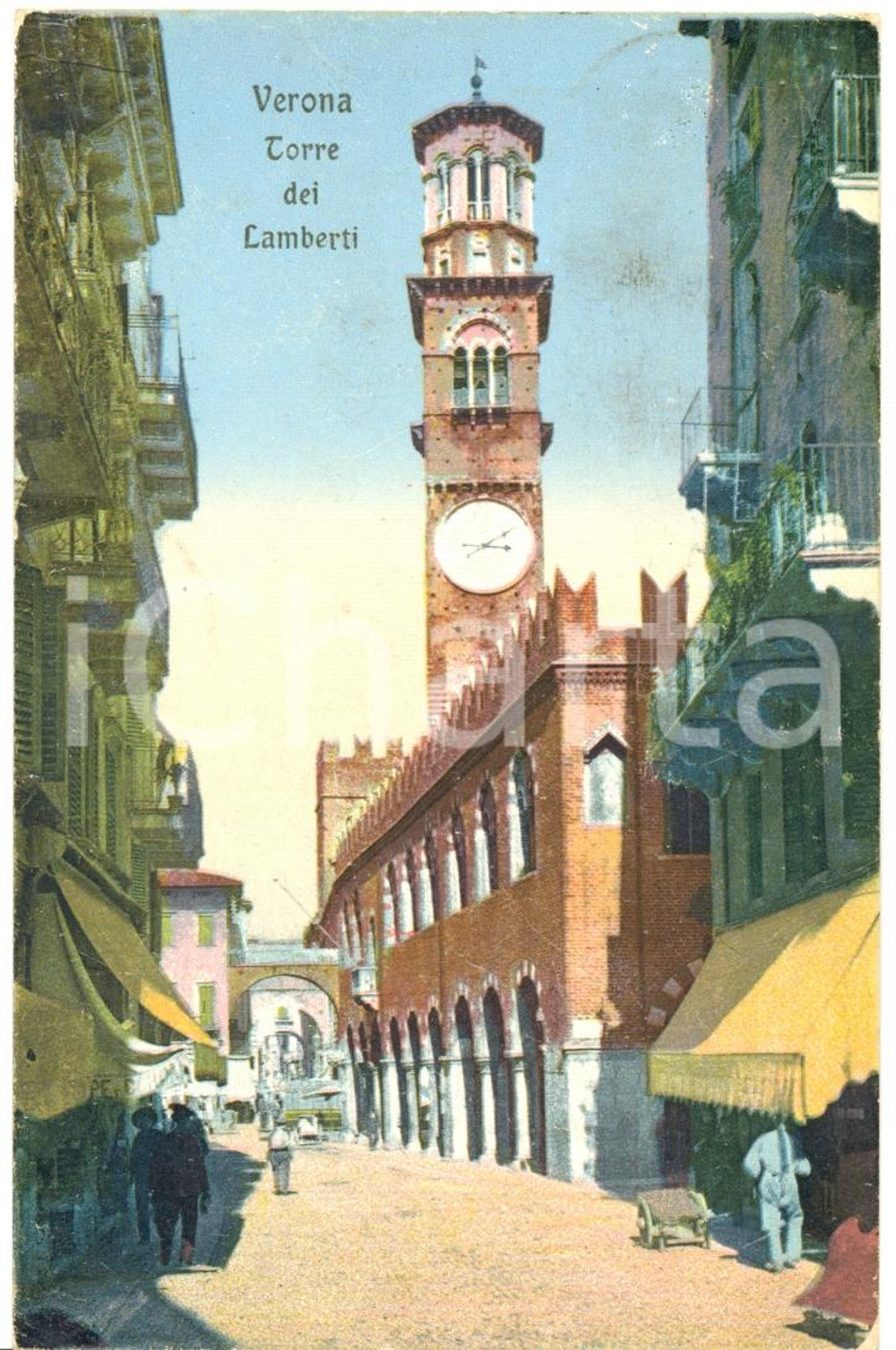 Cartolina originale da collezione 1911 VERONA Torre dei LAMBERTI Cartolina postale ANIMATA FP VG 1