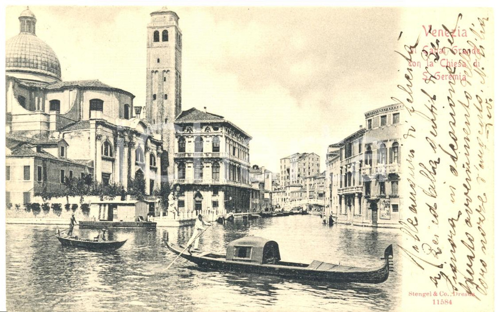 Cartolina originale da collezione 1905 VENEZIA Gondole CANAL GRANDE con Chiesa SAN GEREMIA Cartolina ANIMATA FP VG 1