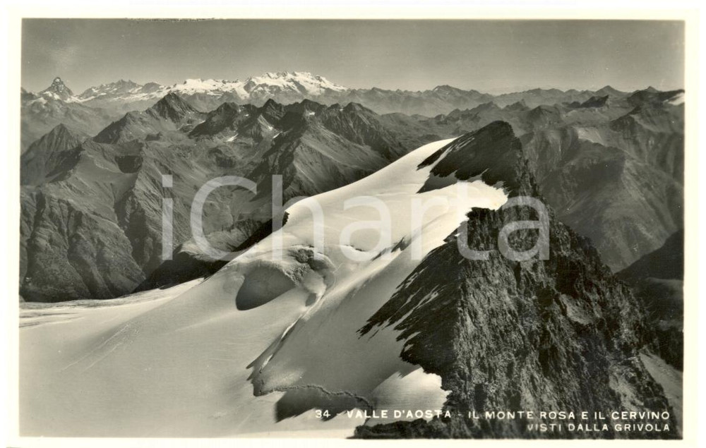 Cartolina originale da collezione 1950 ca VALLE D AOSTA Il CERVINO e MONTE ROSA dalla GRIVOLA Cartolina FP NV 1