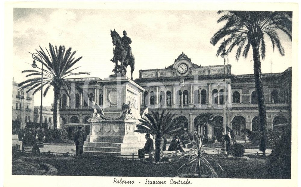 Cartolina originale da collezione 1940 ca PALERMO Giardino Stazione Centrale Cartolina postale ANIMATA FP NV 1