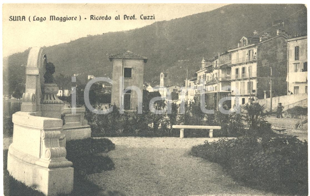 Cartolina originale da collezione 1920 SUNA VB Monumento Alessandro CUZZI sul Lago MAGGIORE Cartolina FP NV 1