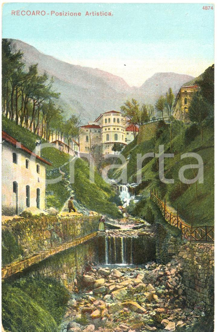 Cartolina originale da collezione 1920 ca RECOARO VI Veduta panoramica Cartolina postale ANIMATA FP NV 1