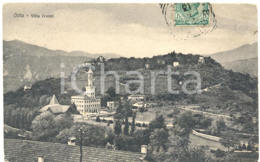 Cartolina originale da collezione 1919 ORTA SAN GIULIO NO Panorama con Villa CRESPI Cartolina postale FP VG 1