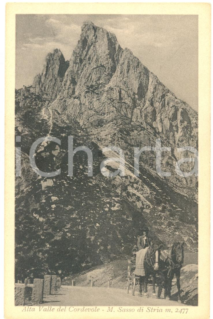Cartolina originale da collezione 1930 ca VALLE DEL CORDEVOLE BL Calesse con Monte SASSO di STRIA ANIMATA FP NV 1