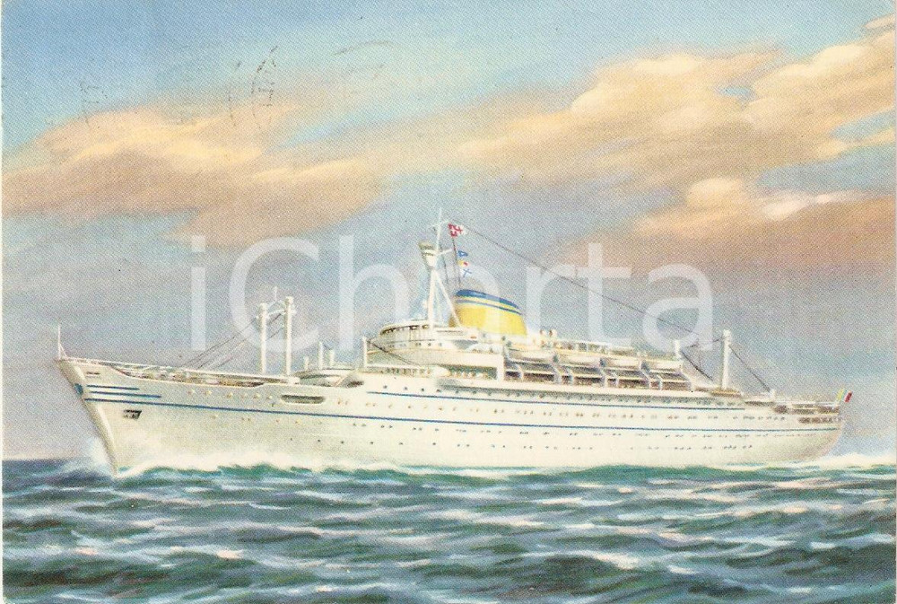 Cartolina originale da collezione 1963 LLOYD TRIESTINO Motonave ASIA Marina mercantile ILLUSTRATA Cartolina FG VG 1