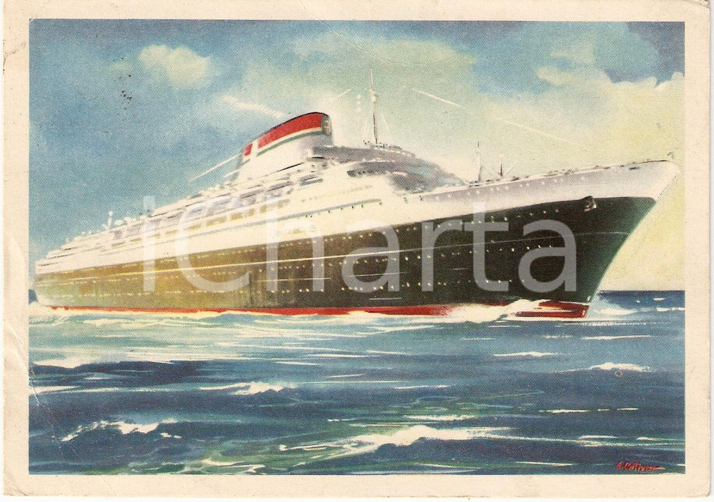 Cartolina originale da collezione 1955 MARINA MERCANTILE Transatlantico Andrea DORIA illustrata Cartolina FG VG 1