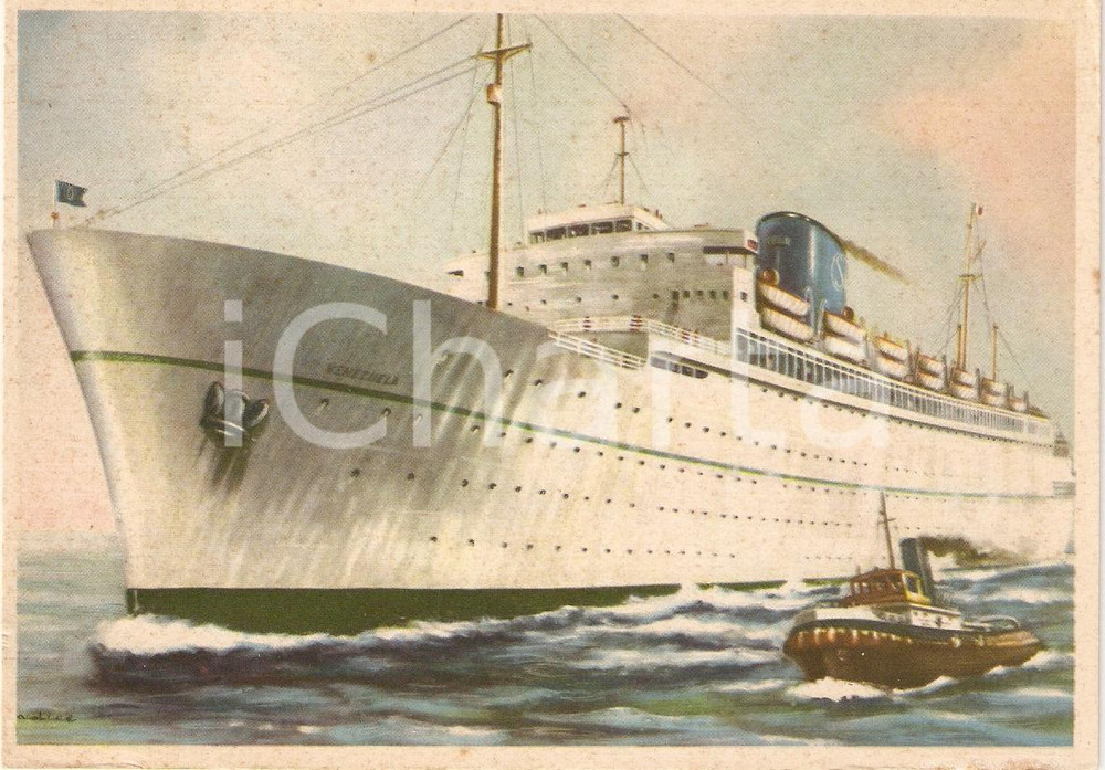 Cartolina originale da collezione 1950 ca SICULA OCEANICA F.lli GRIMALDI Turbonave VENEZUELA illustrata Cartolina 1