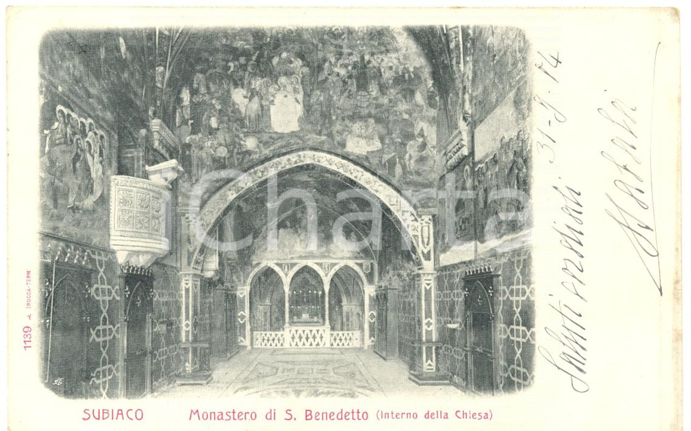 Cartolina originale da collezione 1904 SUBIACO RM Navata Monastero SAN BENEDETTO Cartolina postale FP VG 1