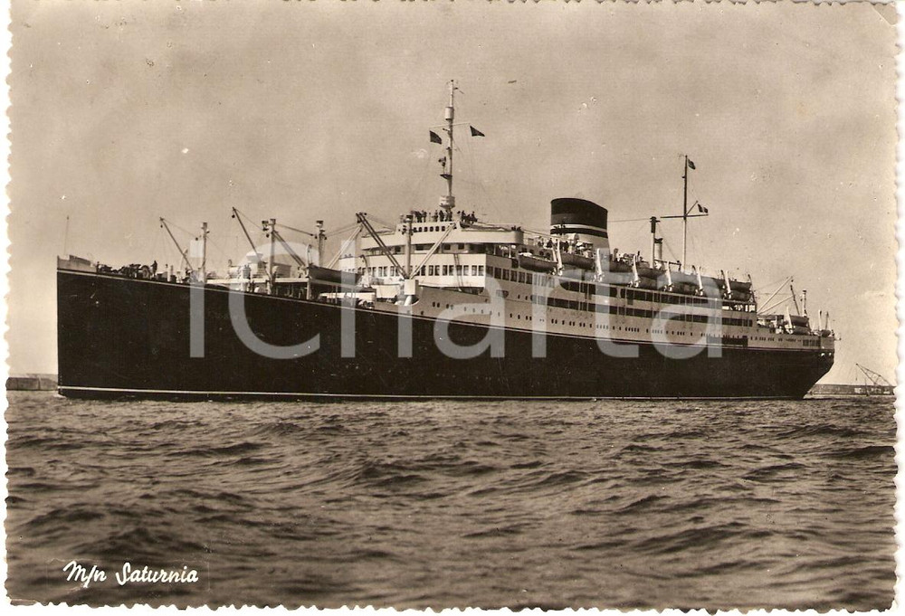 Cartolina originale da collezione 1957 GENOVA Motonave SATURNIA parte dal porto MARINA MERCANTILE Cartolina FG NV 1