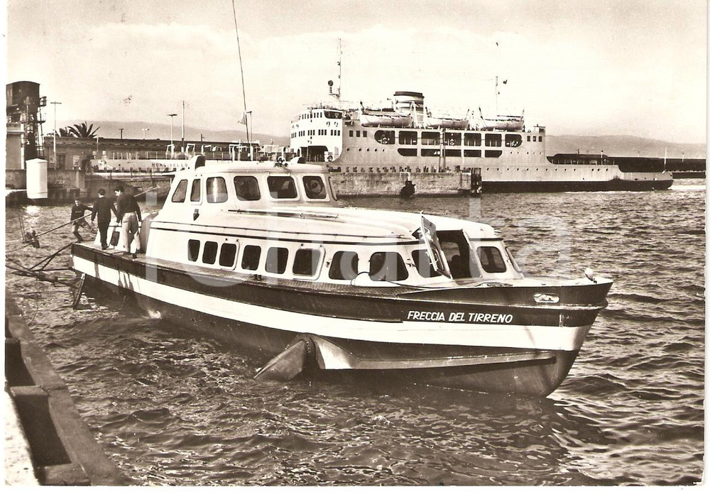 Cartolina originale da collezione 1955 ca REGGIO CALABRIA Aliscafo FRECCIA DEL TIRRENO al porto ANIMATA Cartolina 1