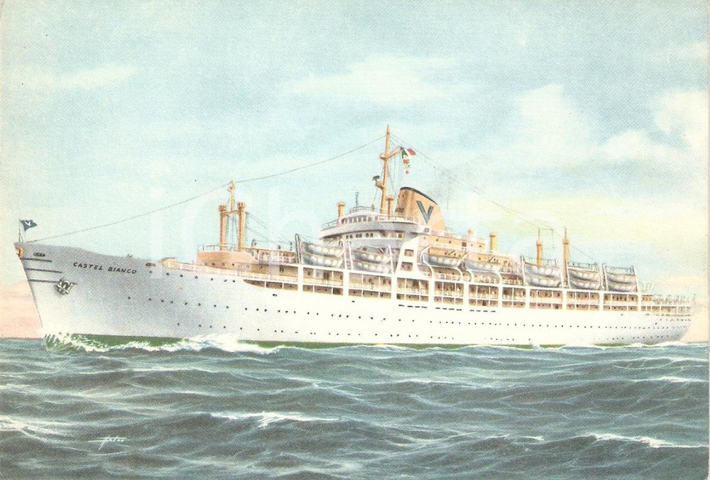 Cartolina originale da collezione 1950 ca SITMAR Turbonave CASTEL BIANCO Marina mercantile ILLUSTRATA Cartolina FG 1