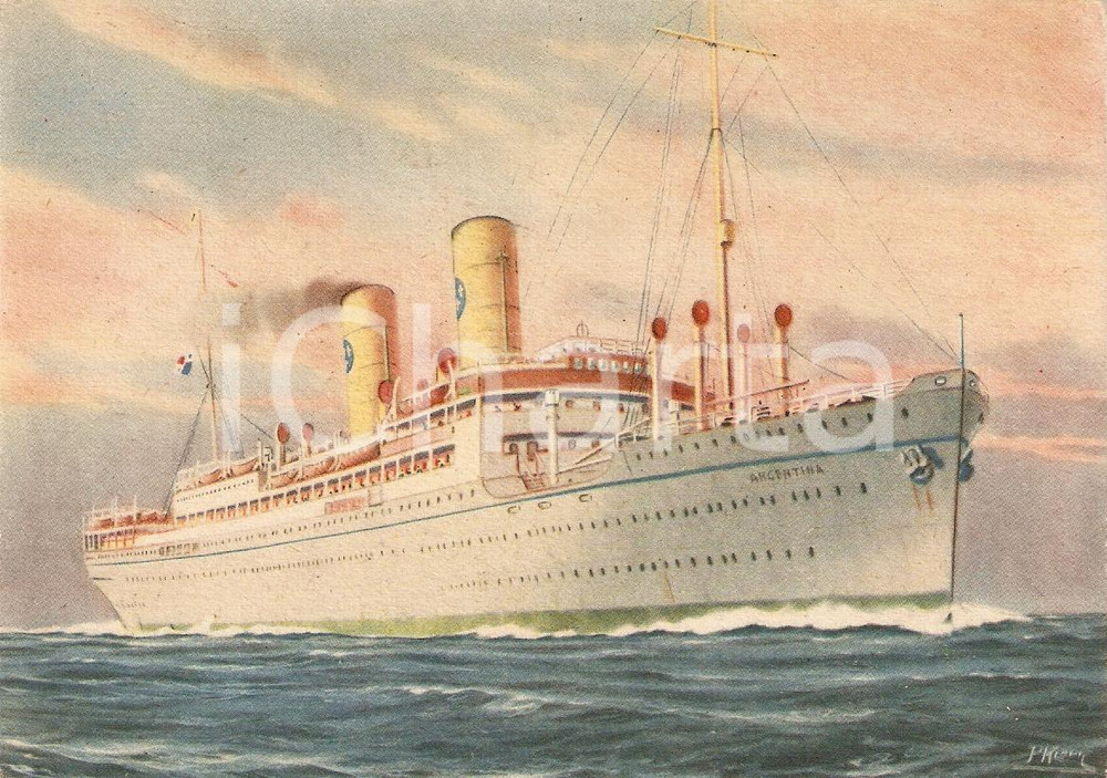 Cartolina originale da collezione 1950 ca PANAMANIAN LINES F.lli Cosulich Piroscafo ARGENTINA Marina Cartolina 1
