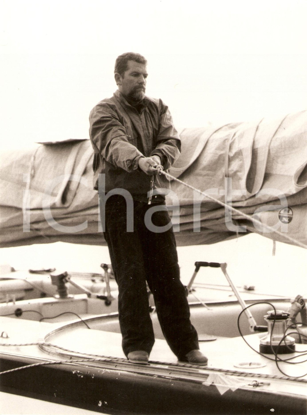 Fotografia d epoca originale 1985 VENEZIA Varo AZZURRA II Skipper Cino RICCI a bordo SAILING REGATTA Foto 1
