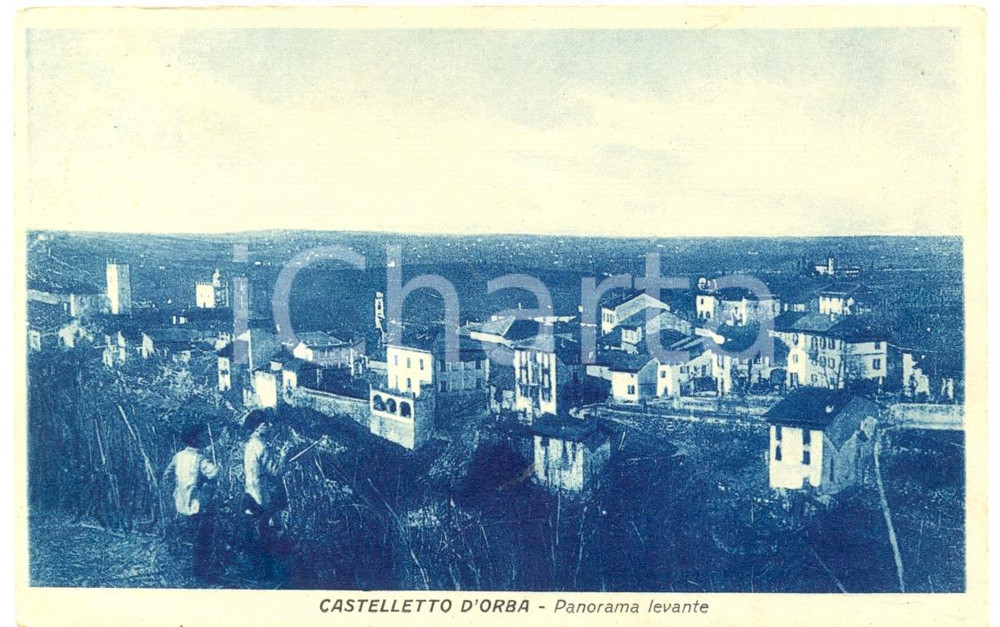 Cartolina originale da collezione 1938 CASTELLETTO D ORBA AL Panorama di Levante Cartolina ANIMATA FP VG 1