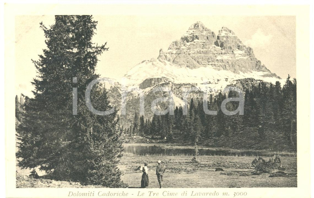 Cartolina originale da collezione 1920 ca DOLOMITI CADORICHE BL Panorama TRE CIME DI LAVAREDO ANIMATA FP NV 1