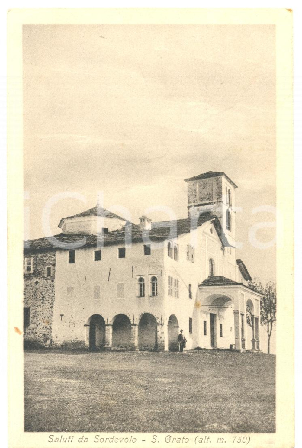 Cartolina originale da collezione 1919 SORDEVOLO BI Chiesa della frazione SAN GRATO Cartolina ANIMATA FP VG 1
