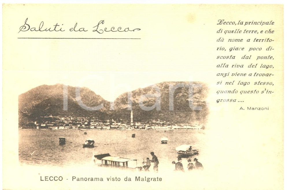Cartolina originale da collezione 1911 LECCO Panorama del lago Cartolina postale ANIMATA FP VG 1