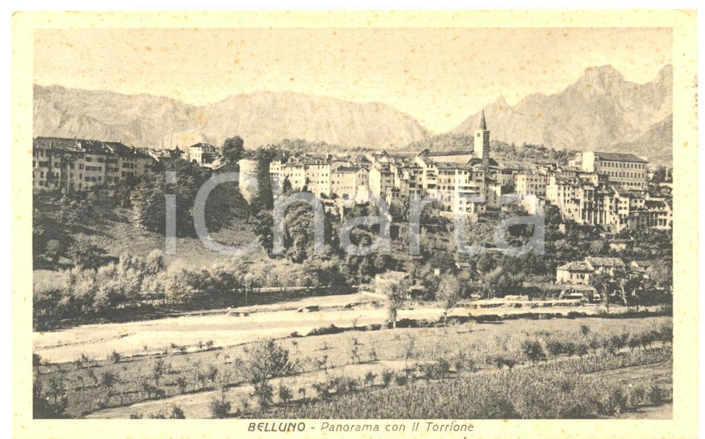 Cartolina originale da collezione 1937 BELLUNO Panorama con Torrione Cartolina postale FP VG 1