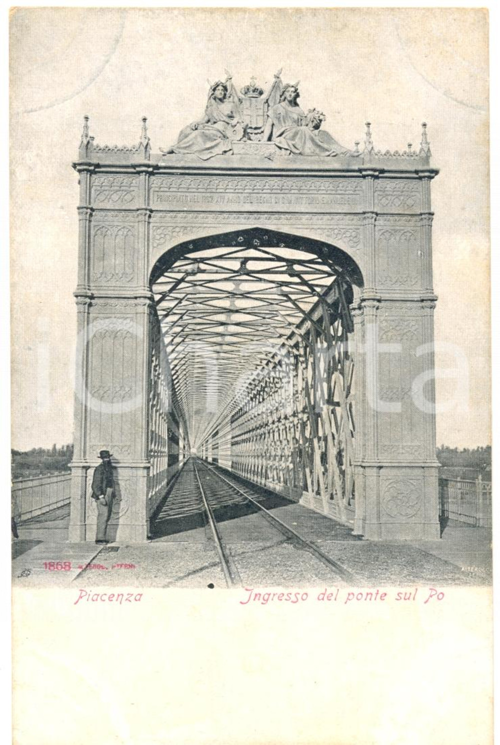 Cartolina originale da collezione 1900 ca PIACENZA Ingresso del Ponte sul PO Cartolina ANIMATA postale FP NV 1