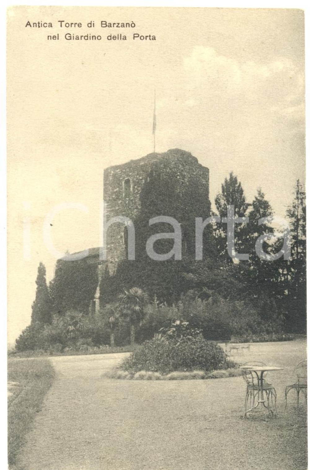 Cartolina originale da collezione 1916 BARZANO  LC L antica Torre nel Giardino DELLA PORTA Cartolina FP VG 1