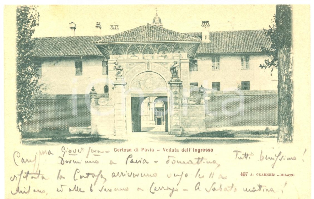Cartolina originale da collezione 1900 PAVIA Ingresso alla CERTOSA Cartolina postale FP VG 1