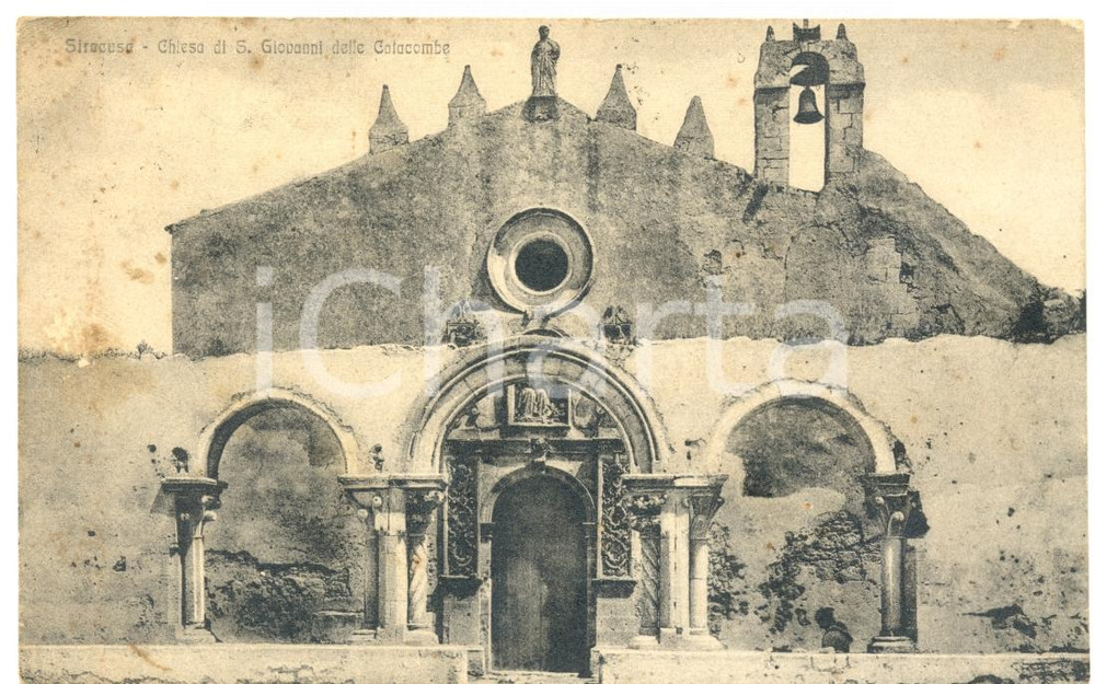 Cartolina originale da collezione 1924 SIRACUSA Facciata Chiesa SAN GIOVANNI ALLE CATACOMBE Cartolina FP VG 1