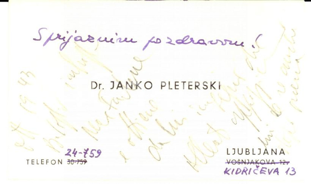 Autografo originale 1950 ca LUBIANA Biglietto Ianko PLETERSKI con appunti Leo VALIANI Autografo 1