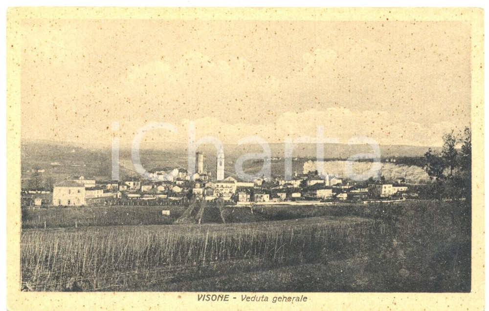 Cartolina originale da collezione 1930 ca VISONE AL Panorama con campanile Cartolina postale FP NV 1