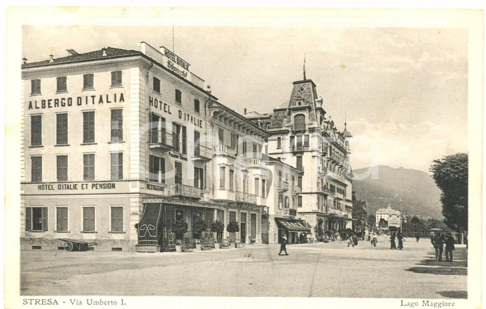 Cartolina originale da collezione 1925 STRESA VB Via UMBERTO I e Hotel d ITALIE Cartolina ANIMATA FP NV 1