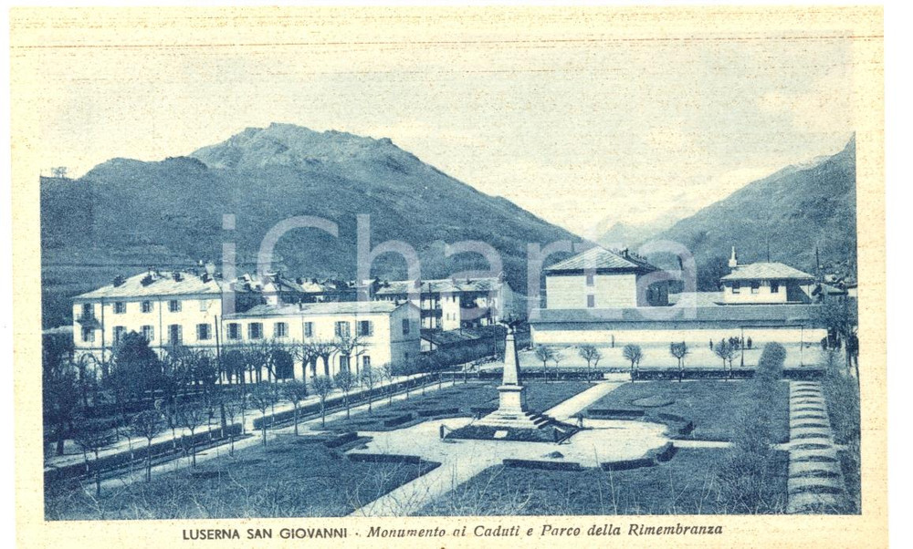 Cartolina originale da collezione 1943 LUSERNA SAN GIOVANNI TO Monumento Caduti Parco RIMEMBRANZA FP NV 1