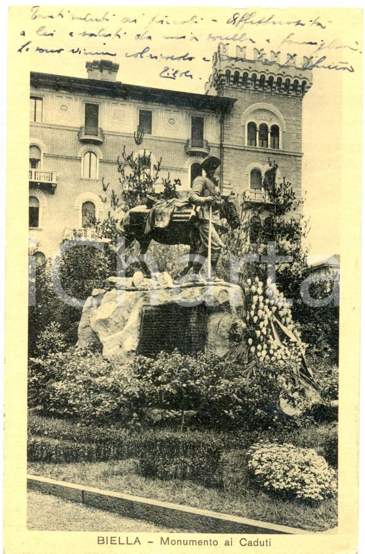 Cartolina originale da collezione 1937 BIELLA Monumento ai Caduti Cartolina postale FP VG 1