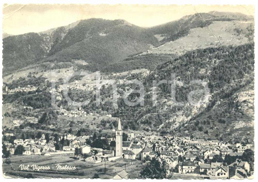 Cartolina originale da collezione 1951 MALESCO VB Chiesa dei SANTI PIETRO E PAOLO in Val VIGEZZO FG VG 1