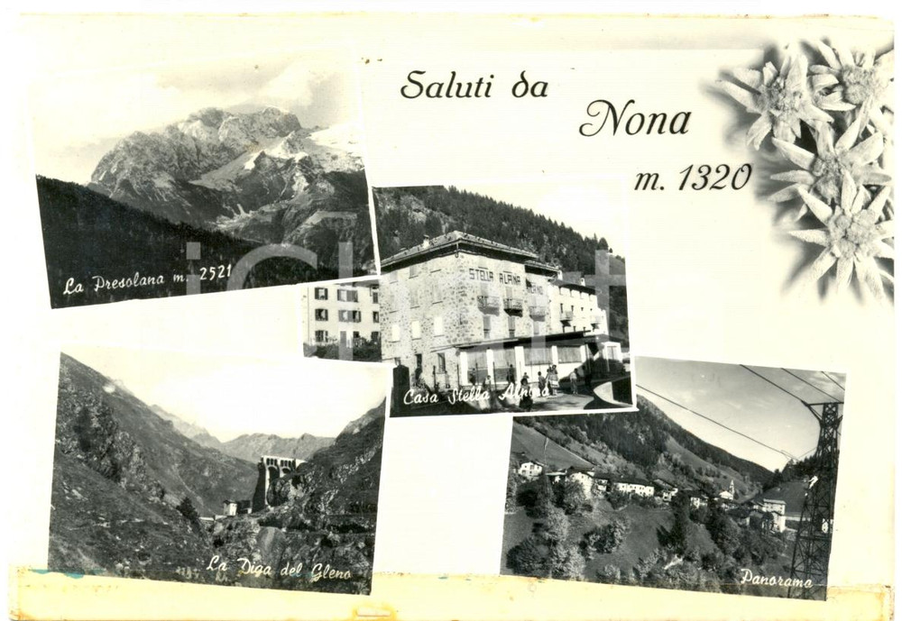 Cartolina originale da collezione 1955 ca VILMINORE DI SCALVE BG Vedutine NONA Casa STELLA ALPINA DANNEGGIATA 1