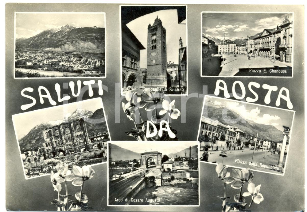Cartolina originale da collezione 1960 AOSTA Vedutine campanile SANT ORSO resti Teatro Romano Cartolina FG VG 1