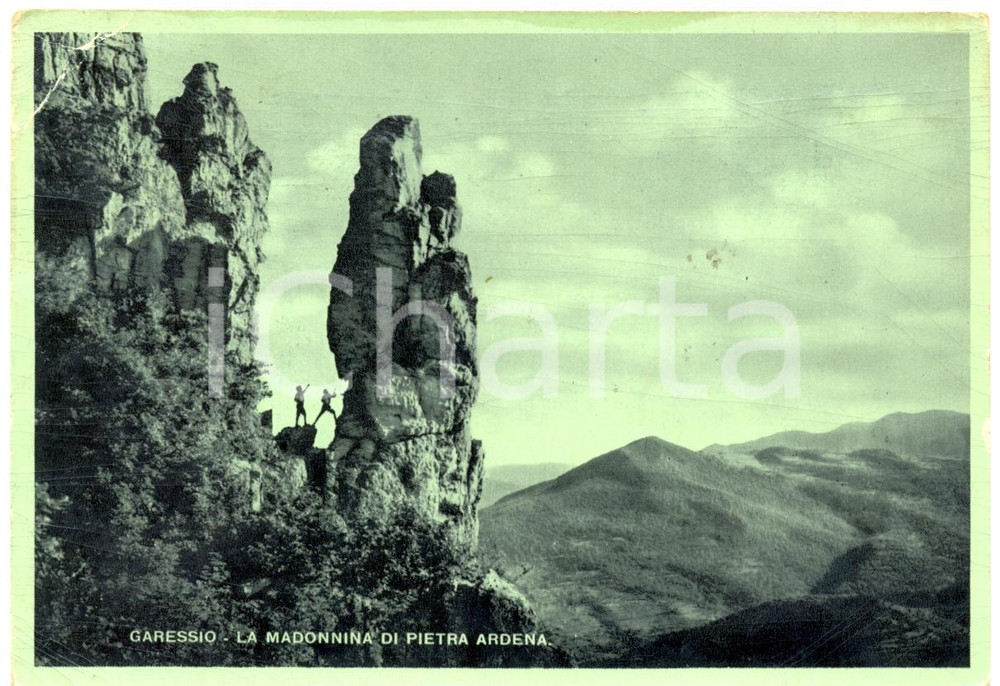 Cartolina originale da collezione 1940 ca GARESSIO CN Alpinisti con Madonnina PIETRA ARDENA Cartolina FG VG 1