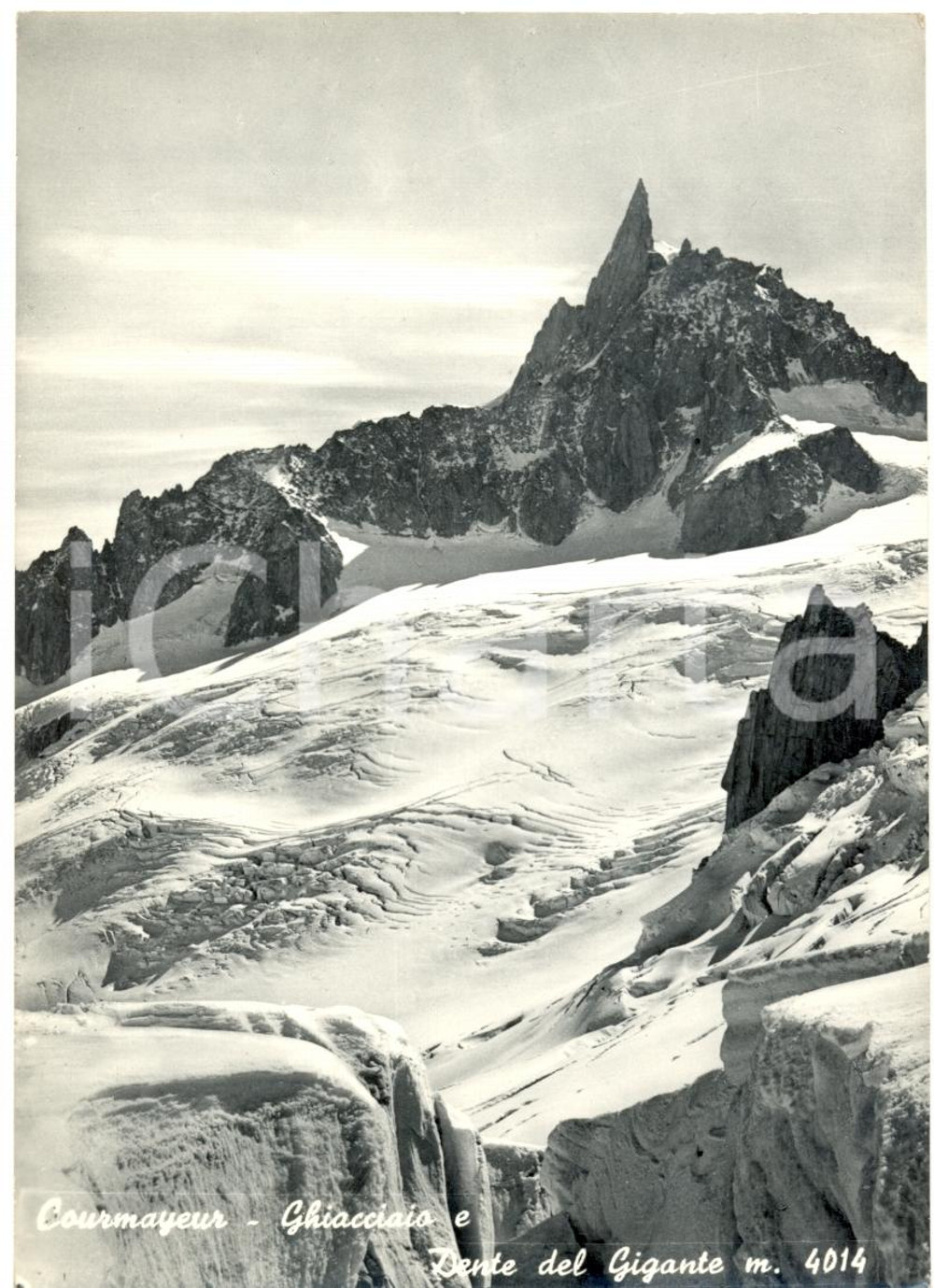 Cartolina originale da collezione 1955 ca COURMAYEUR AO Ghiacciaio e DENTE DEL GIGANTE Cartolina postale FG NV 1