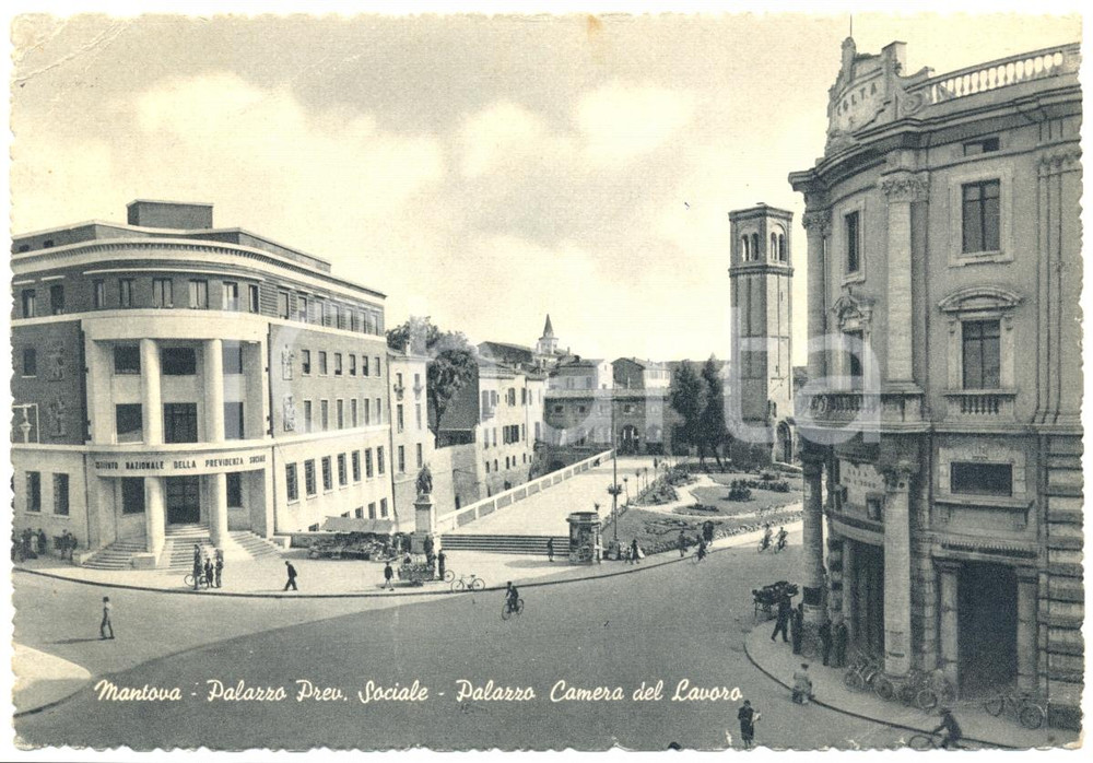 Cartolina originale da collezione 1956 MANTOVA Palazzo Previdenza Sociale e Casa del Lavoro FG VG ANIMATA 1