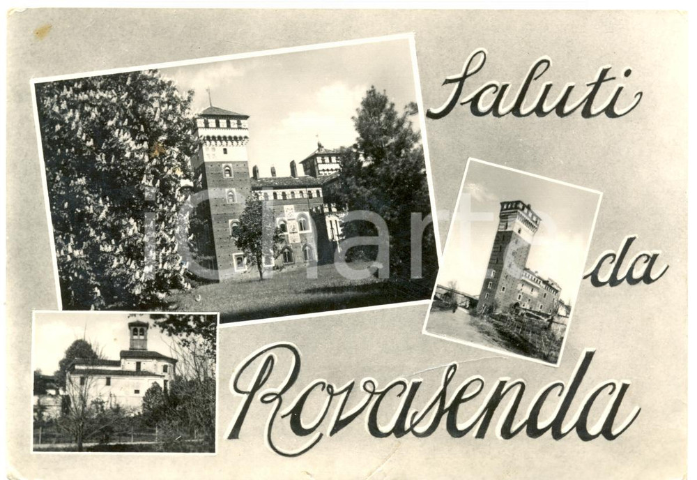 Cartolina originale da collezione 1953 ROVASENDA VC Vedutine con Castello CARTOLINA FG VG 1
