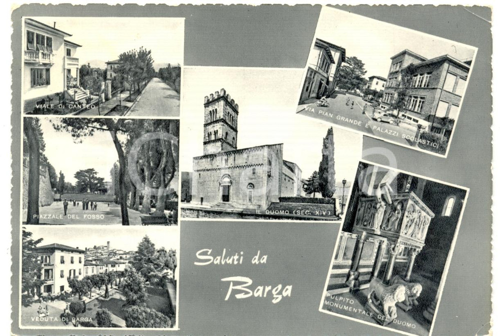 Cartolina originale da collezione 1962 BARGA LU Vedutine con Duomo e Pulpito Cartolina postale FG VG ANIMATA 1