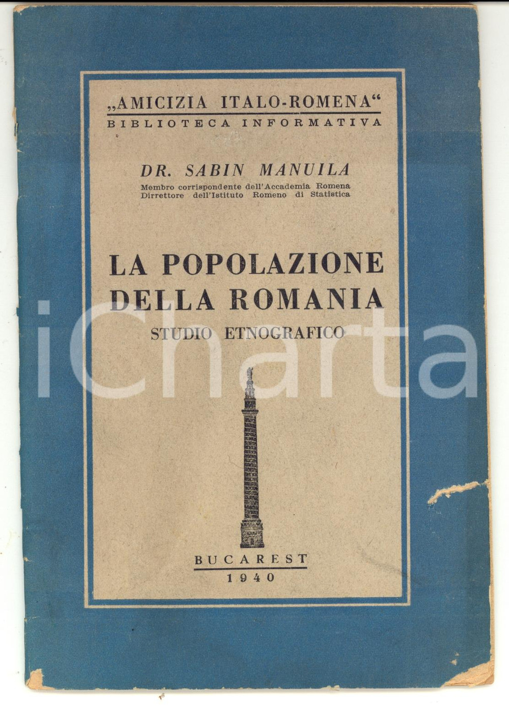 Materiale pubblicitario d’epoca 1940 Sabin MANUILA La popolazione della ROMANIA Studio etnografico 1
