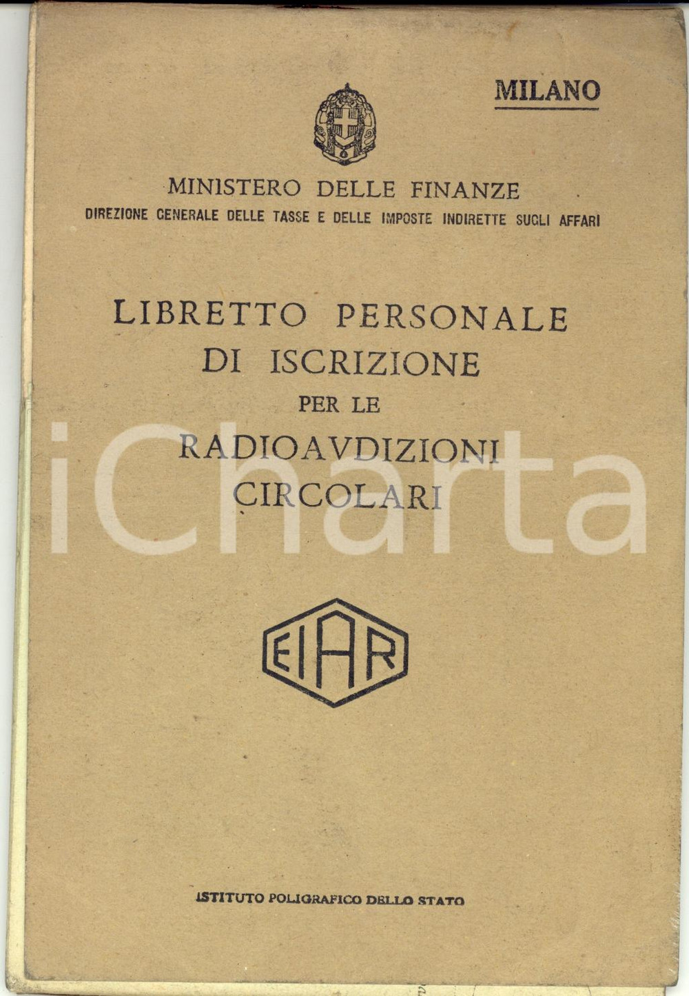Materiale pubblicitario d’epoca 1943 EIAR MILANO Libretto abbonata Maria SANDRI per radioaudizioni circolari 1
