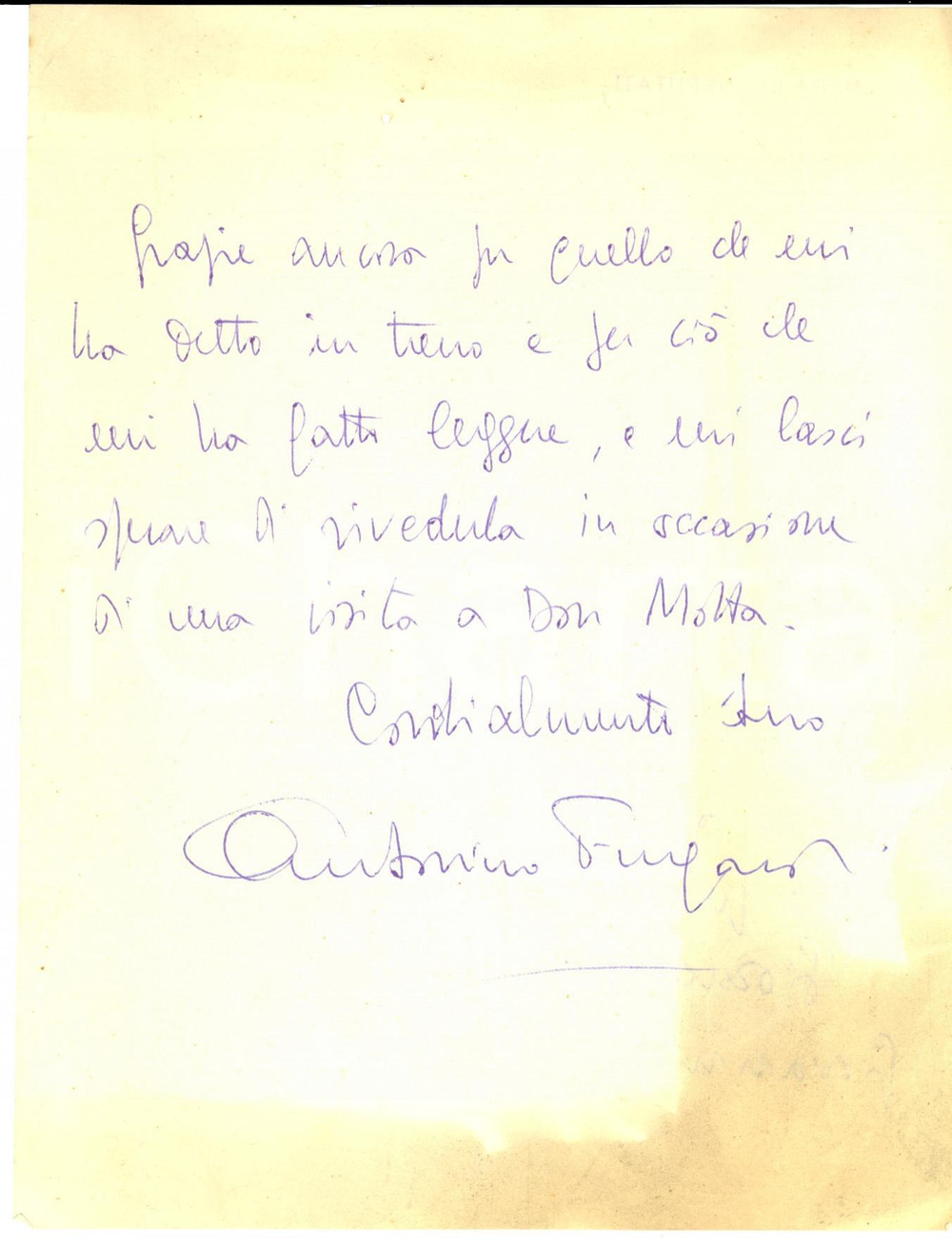 Autografo originale 1953 ROMA Antonino FUGARDI prepara articolo per IL GIORNO Autografo 1