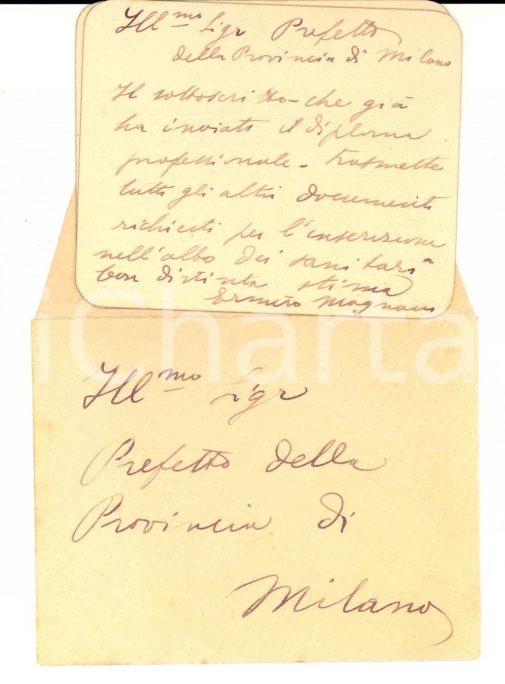 Oggetto da collezione cartaceo 1920 ca MILANO Iscrizione Ernesto MAGNANI all albo dei sanitari Biglietto 1