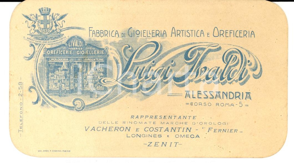 Cartolina originale da collezione 1913 ALESSANDRIA Luigi IVALDI Gioielleria artistica Cartoncino pubblicitario 1